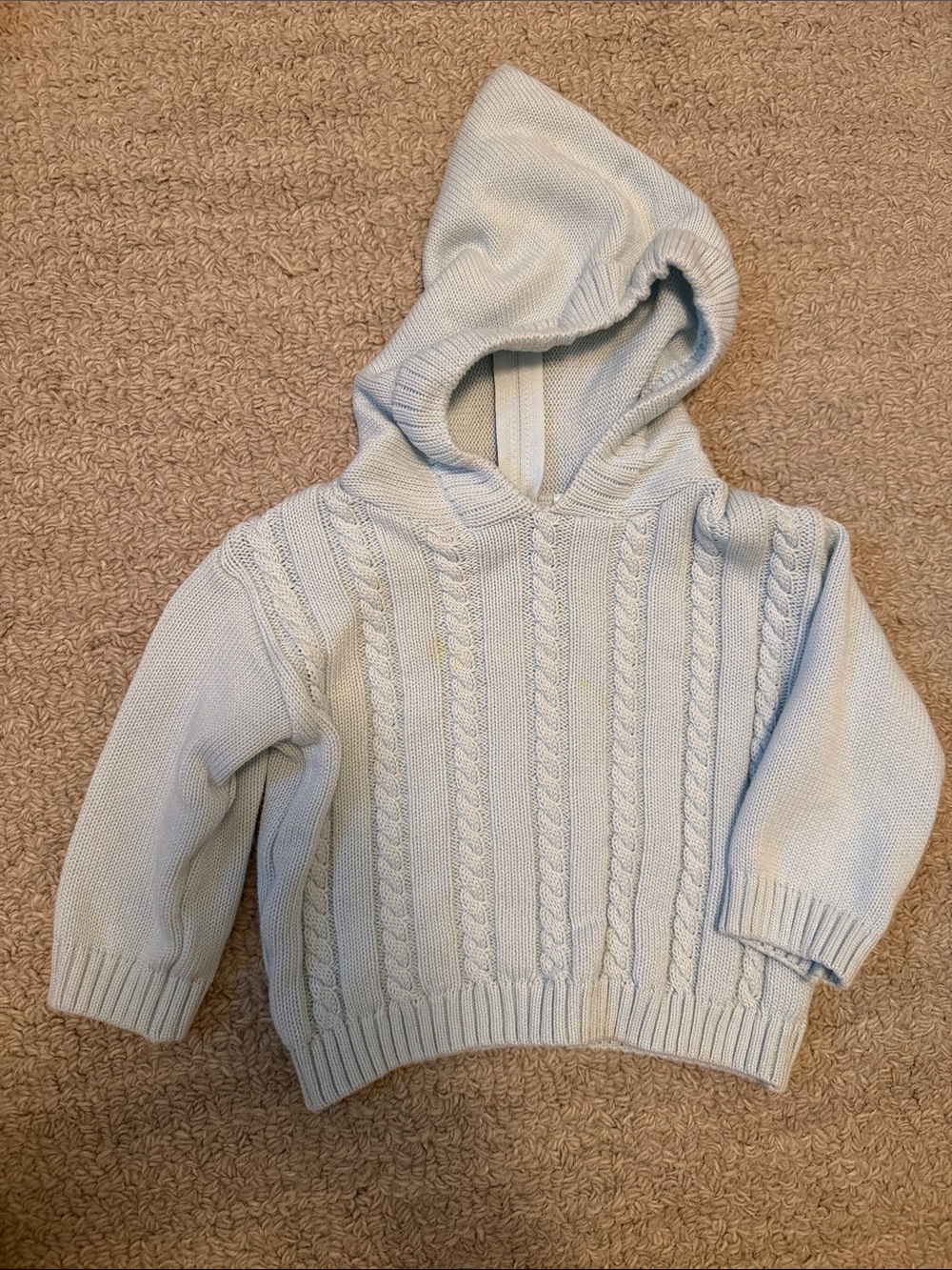 Zip back Hooded Cable Knit Sweater - Light Blue